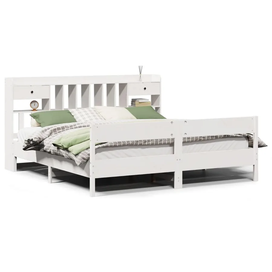 Lit bibliothèque sans matelas blanc 180x200 cm bois pin massif - 2