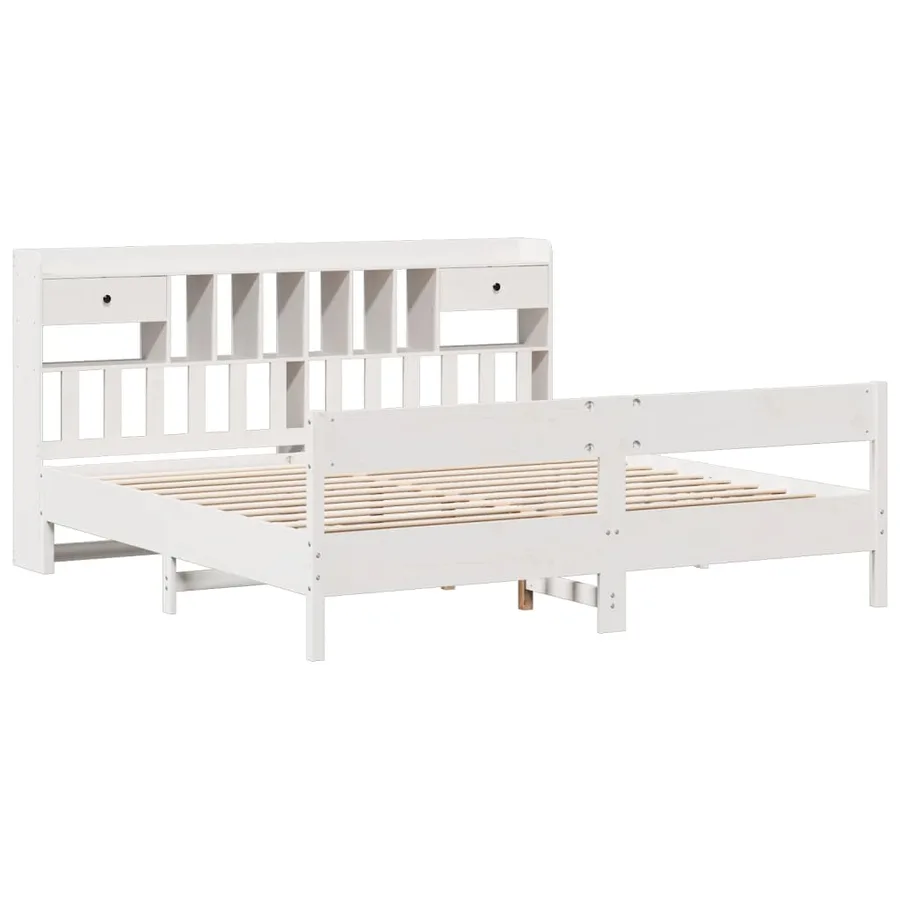 Lit bibliothèque sans matelas blanc 180x200 cm bois pin massif - 3