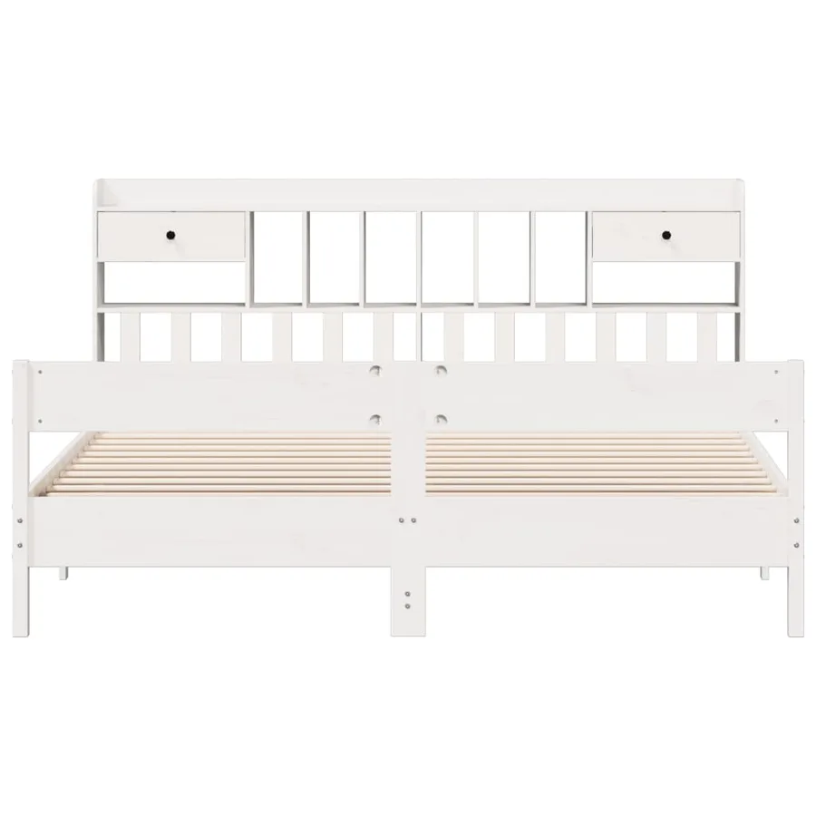 Lit bibliothèque sans matelas blanc 180x200 cm bois pin massif - 4