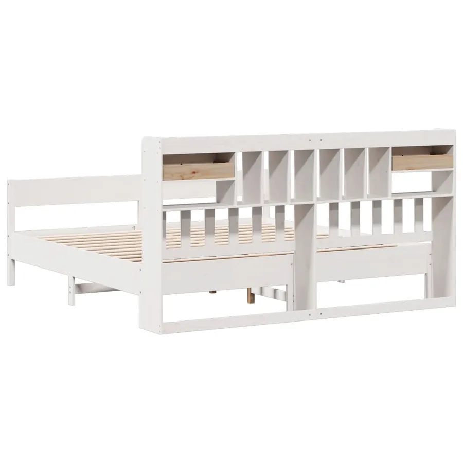 Lit bibliothèque sans matelas blanc 180x200 cm bois pin massif - 6