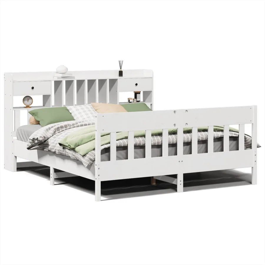 Cadre de lit sans matelas blanc 180x200 cm bois massif de pin - 2