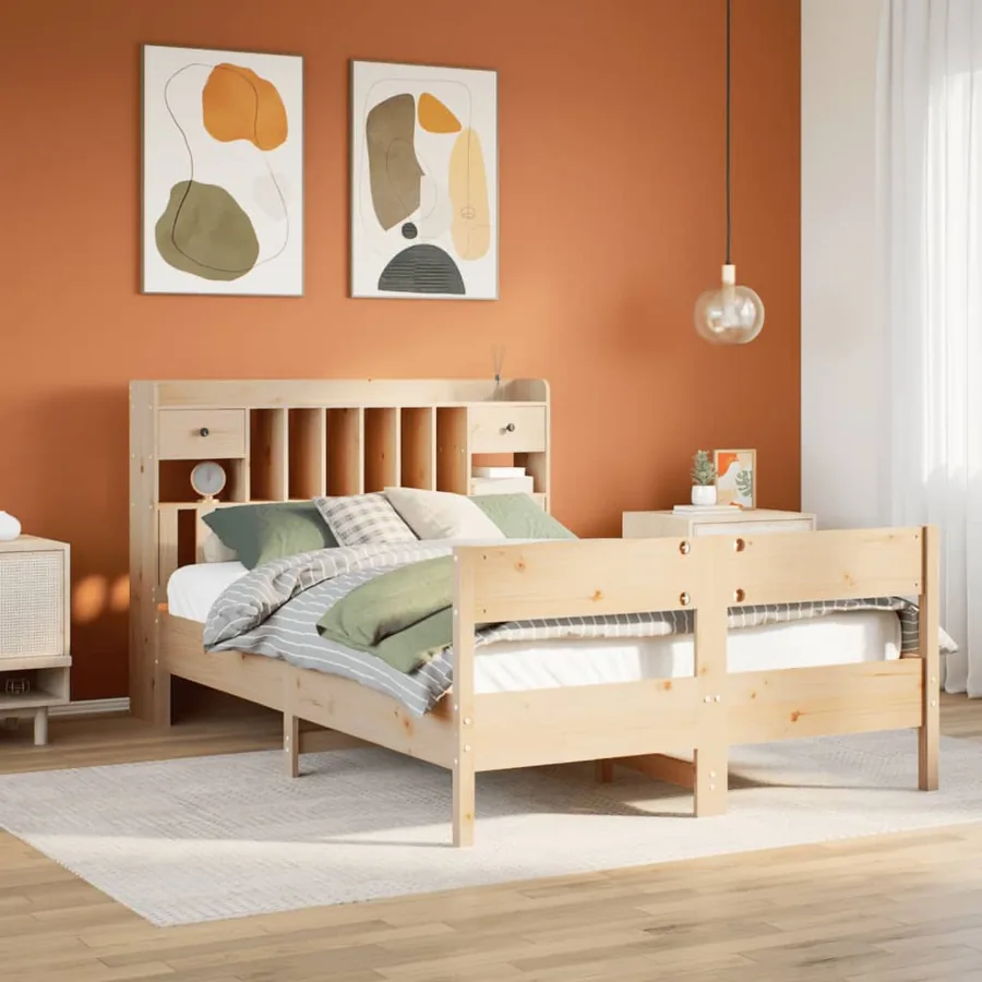 Lit bibliothèque sans matelas 140x200 cm bois massif de pin