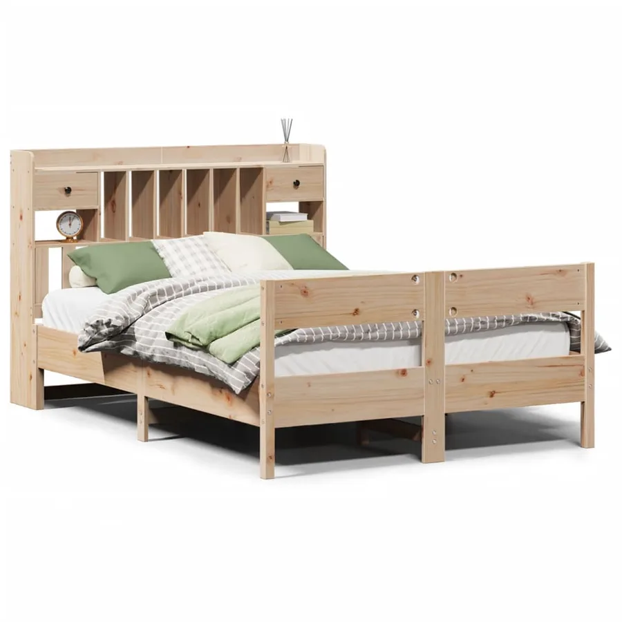 Lit bibliothèque sans matelas 140x200 cm bois massif de pin - 2