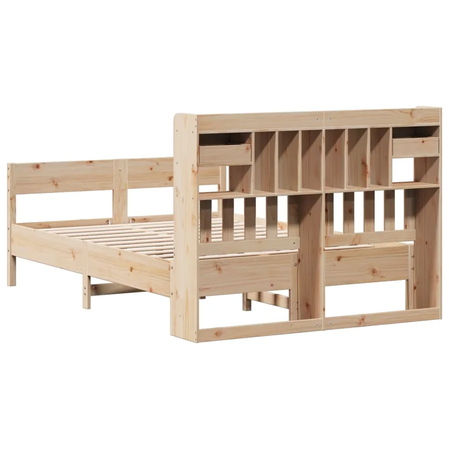 Lit bibliothèque sans matelas 140x200 cm bois massif de pin - 6