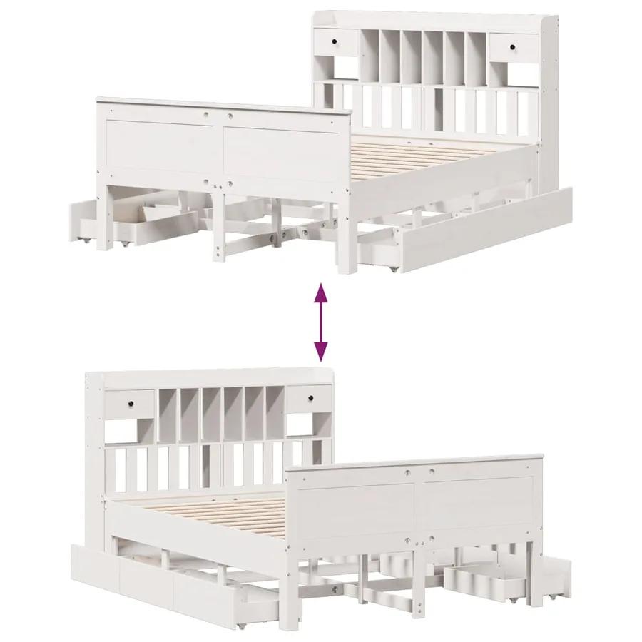 Lit bibliothèque sans matelas blanc 150x200 cm bois pin massif - 12