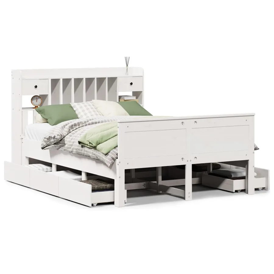 Lit bibliothèque sans matelas blanc 150x200 cm bois pin massif - 2