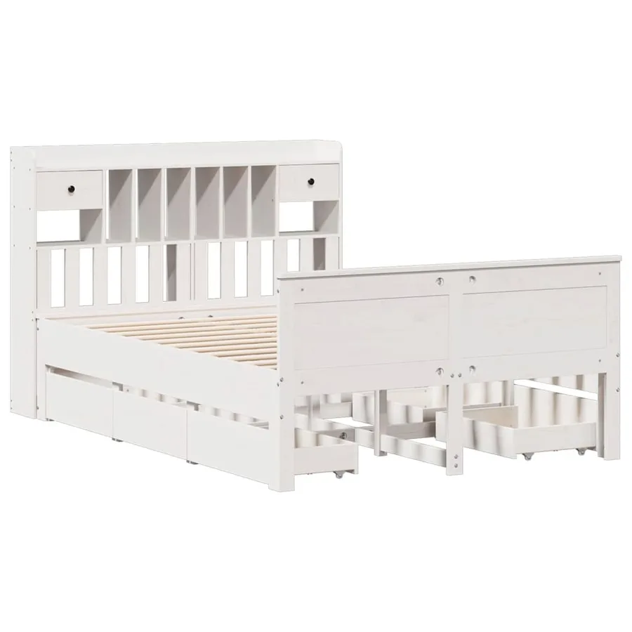 Lit bibliothèque sans matelas blanc 150x200 cm bois pin massif - 3