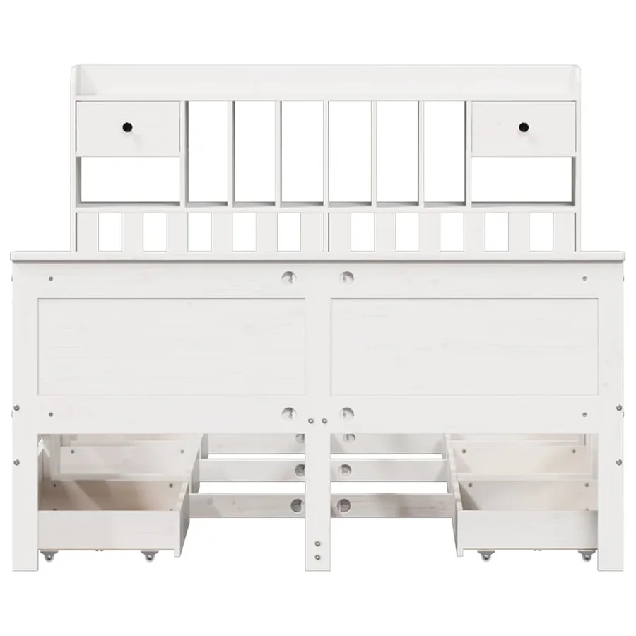 Lit bibliothèque sans matelas blanc 150x200 cm bois pin massif - 4