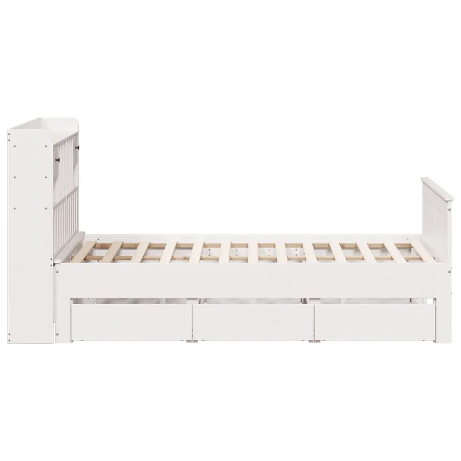 Lit bibliothèque sans matelas blanc 150x200 cm bois pin massif - 5