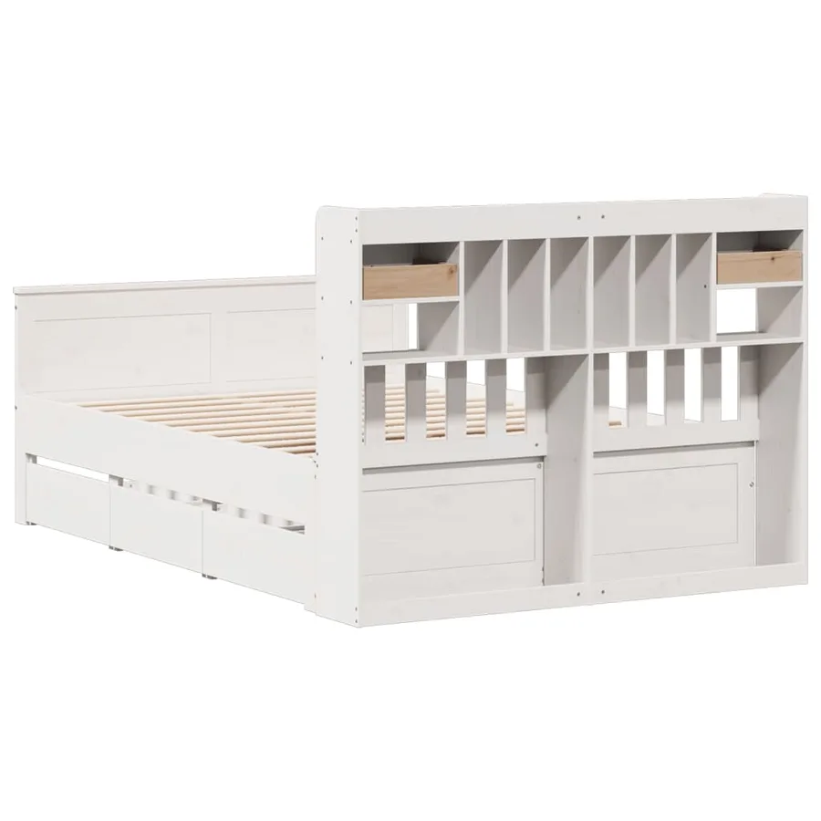 Lit bibliothèque sans matelas blanc 150x200 cm bois pin massif - 6