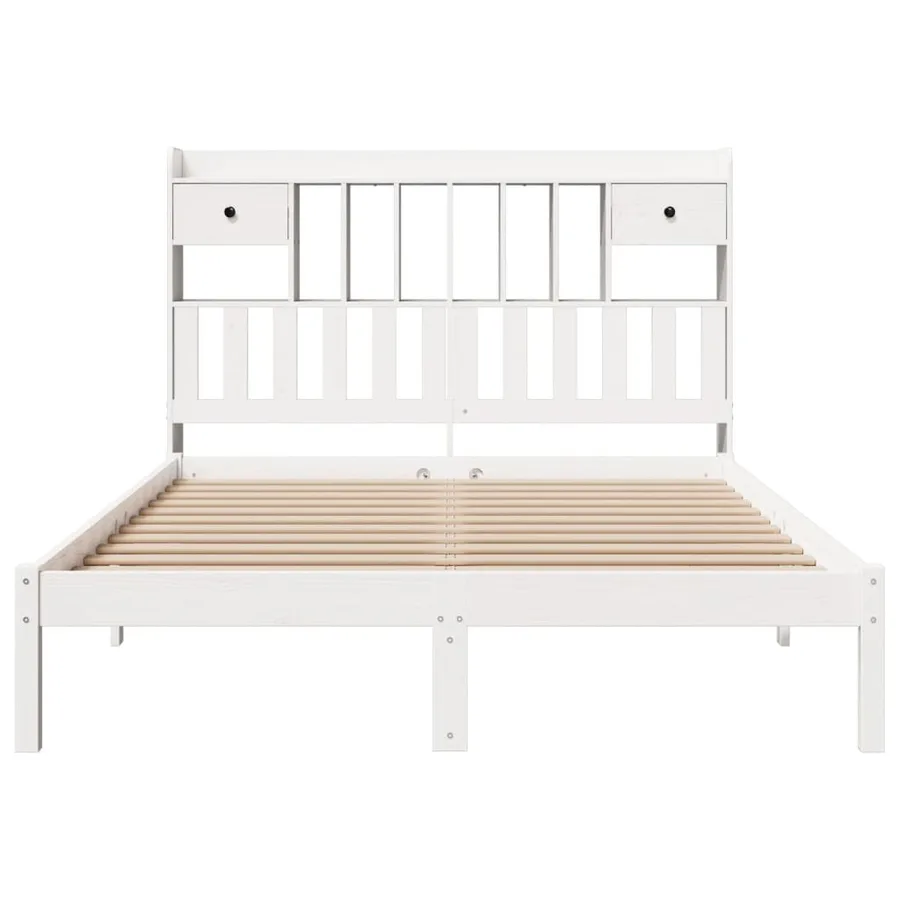 Lit bibliothèque sans matelas blanc 150x200 cm bois pin massif - 4