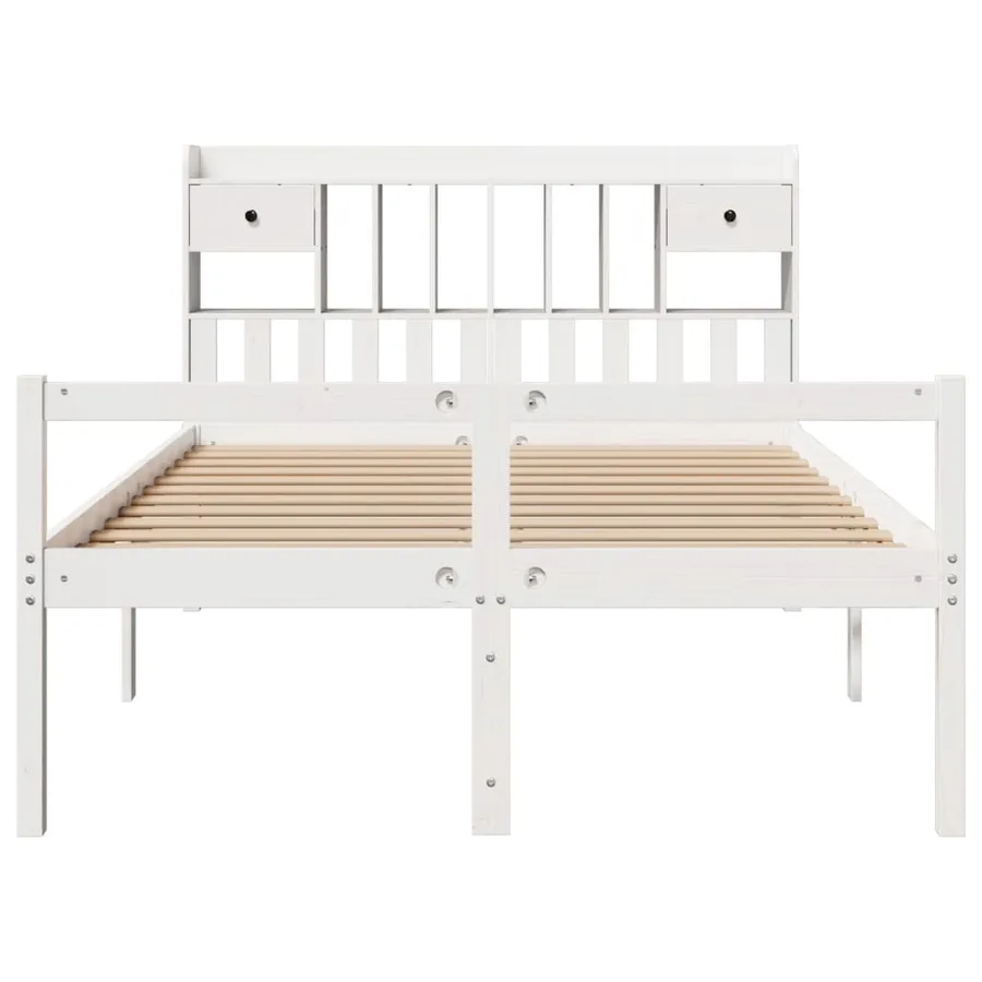 Lit bibliothèque sans matelas blanc 160x200 cm bois pin massif - 4