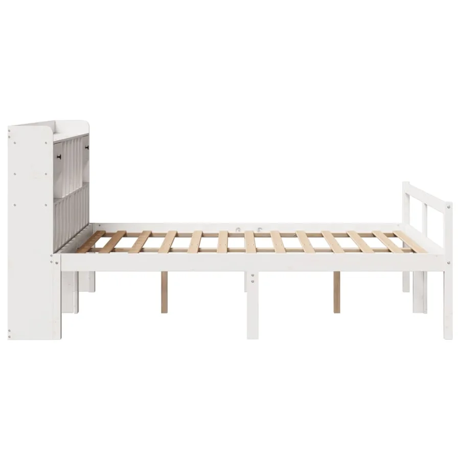Lit bibliothèque sans matelas blanc 160x200 cm bois pin massif - 5