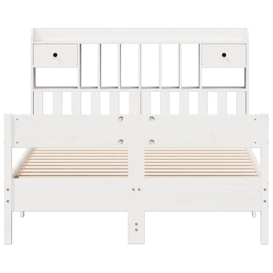 Lit bibliothèque sans matelas blanc 150x200 cm bois pin massif - 4