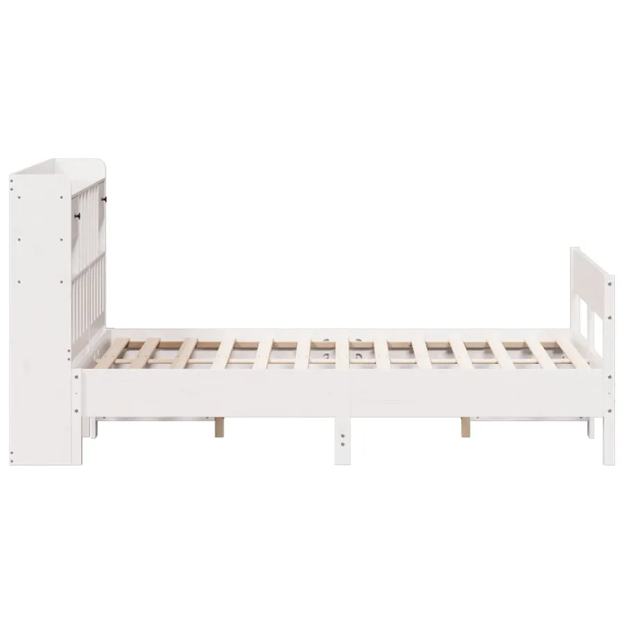 Lit bibliothèque sans matelas blanc 150x200 cm bois pin massif - 5