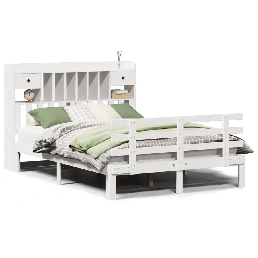 Lit bibliothèque sans matelas blanc 160x200 cm bois pin massif - 2