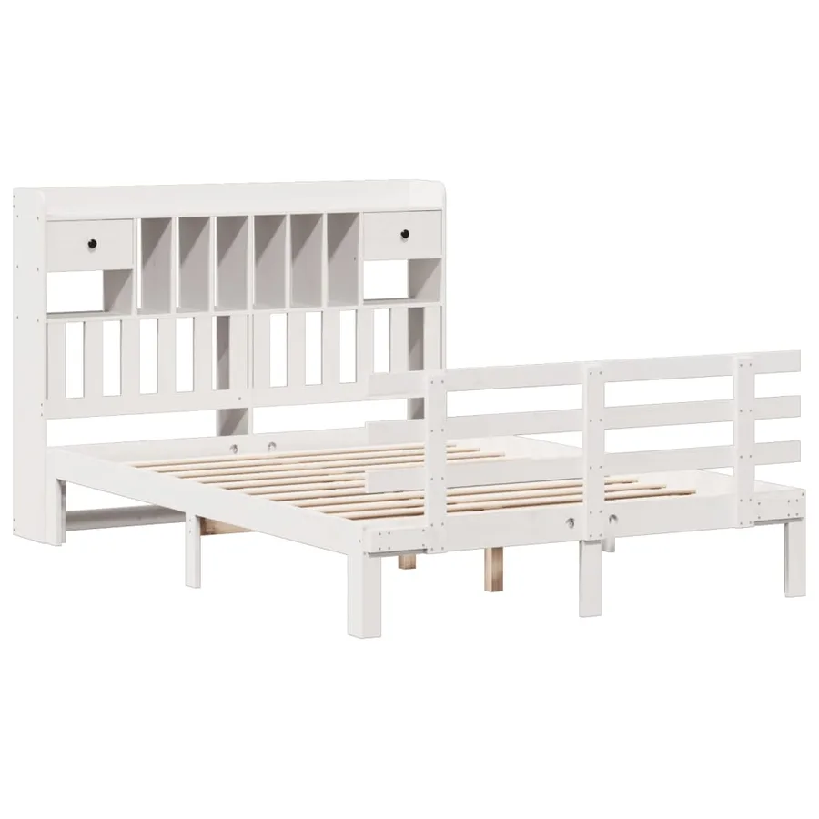 Lit bibliothèque sans matelas blanc 160x200 cm bois pin massif - 3