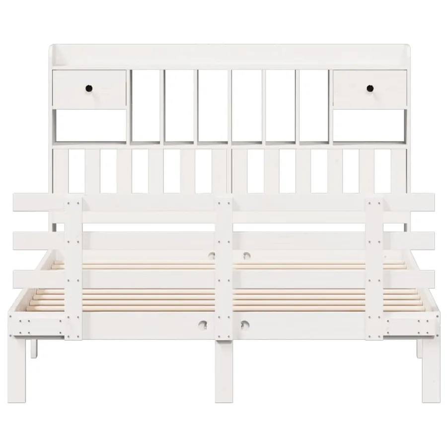 Lit bibliothèque sans matelas blanc 160x200 cm bois pin massif - 4