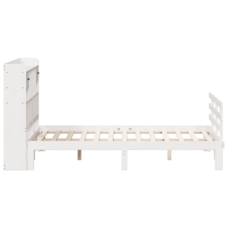 Lit bibliothèque sans matelas blanc 160x200 cm bois pin massif - 5