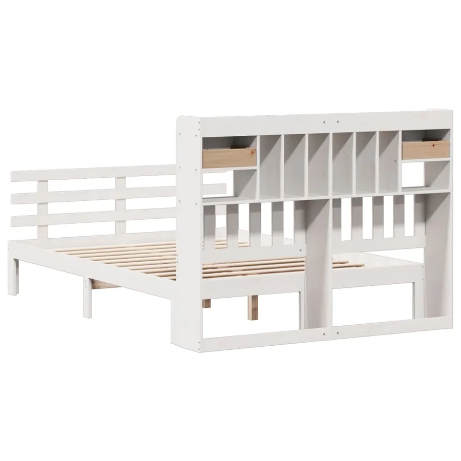 Lit bibliothèque sans matelas blanc 160x200 cm bois pin massif - 6