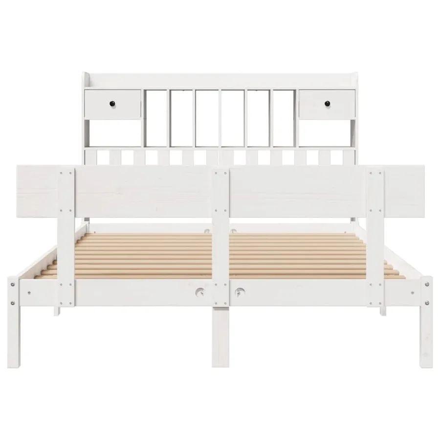 Lit bibliothèque sans matelas blanc 150x200 cm bois pin massif - 4