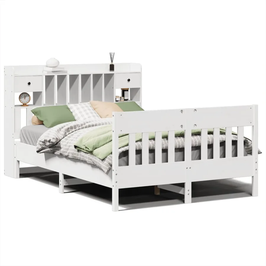 Cadre de lit sans matelas blanc 140x190 cm bois de pin massif - 2