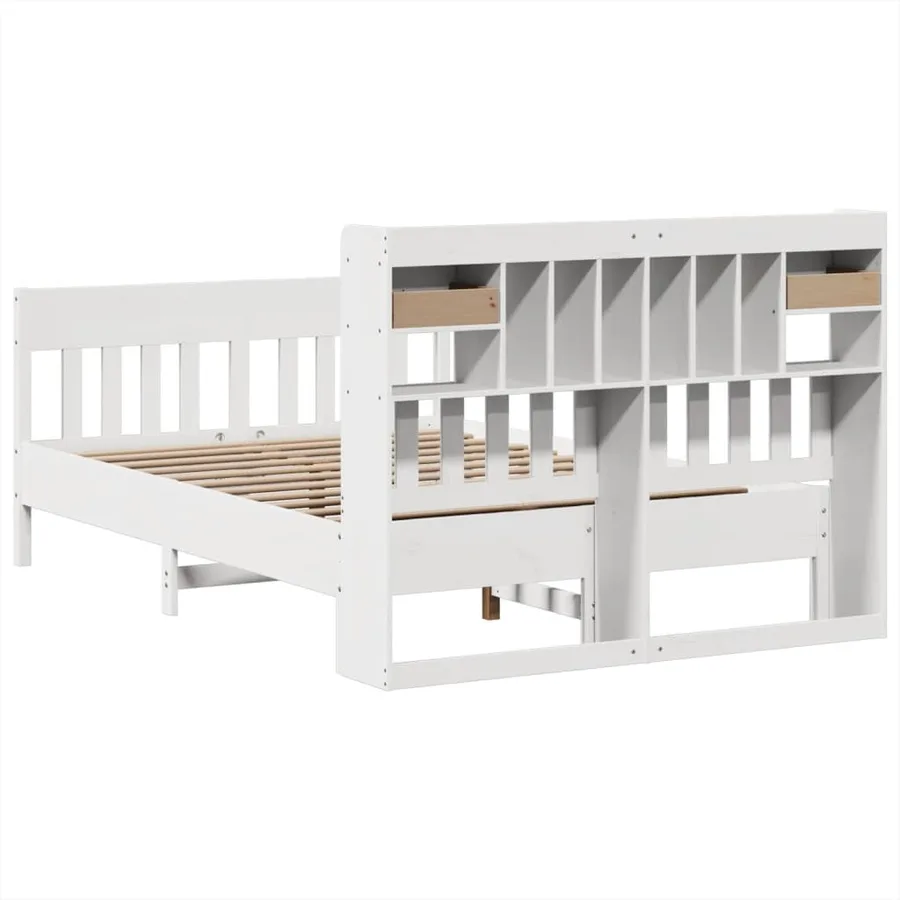 Cadre de lit sans matelas blanc 140x190 cm bois de pin massif - 8