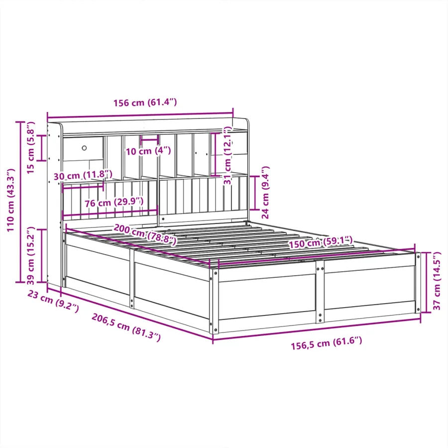 Cadre de lit sans matelas cire marron 150x200cm bois pin massif - 11