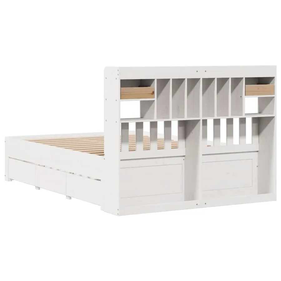 Lit bibliothèque sans matelas blanc 140x190 cm bois pin massif - 11