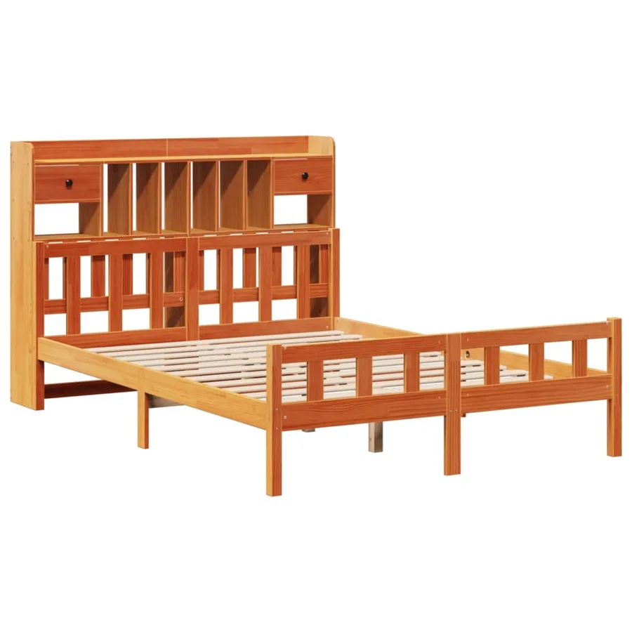Lit bibliothèque sans matelas cire marron 160x200 cm pin massif - 3