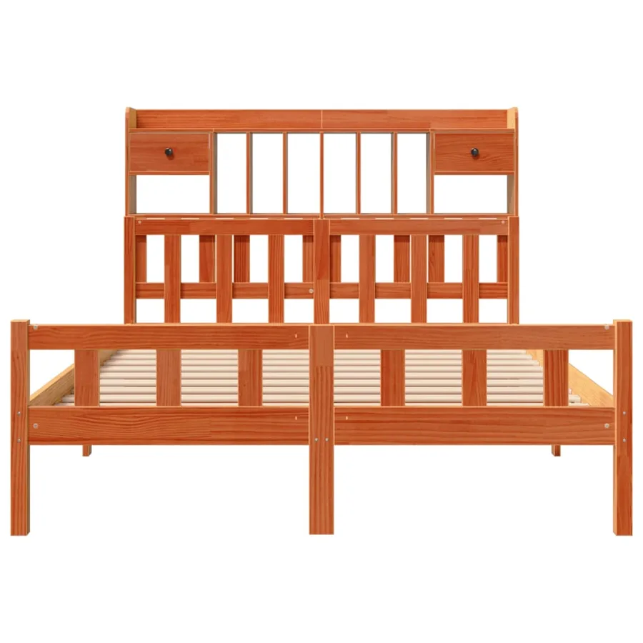 Lit bibliothèque sans matelas cire marron 160x200 cm pin massif - 4