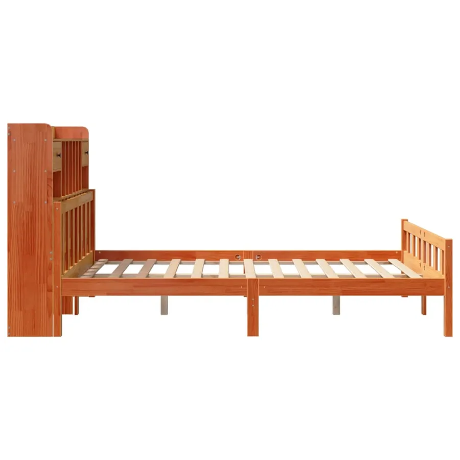 Lit bibliothèque sans matelas cire marron 160x200 cm pin massif - 5