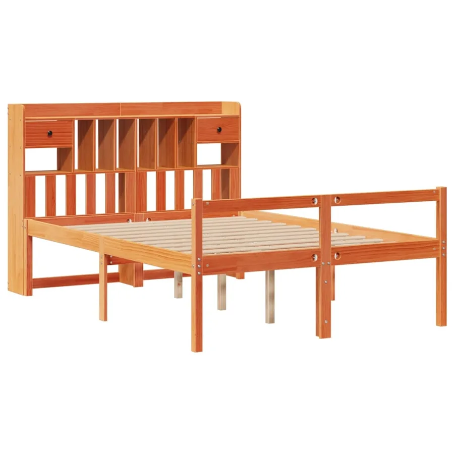 Lit bibliothèque sans matelas cire marron 150x200 cm pin massif - 3