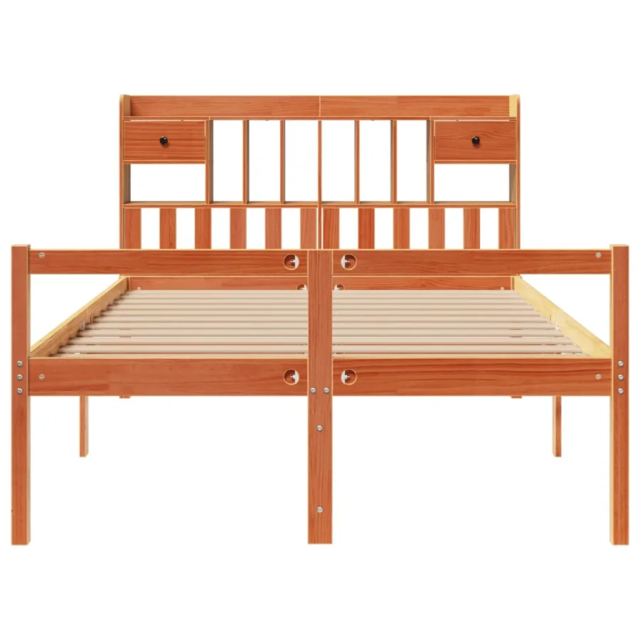 Lit bibliothèque sans matelas cire marron 150x200 cm pin massif - 4