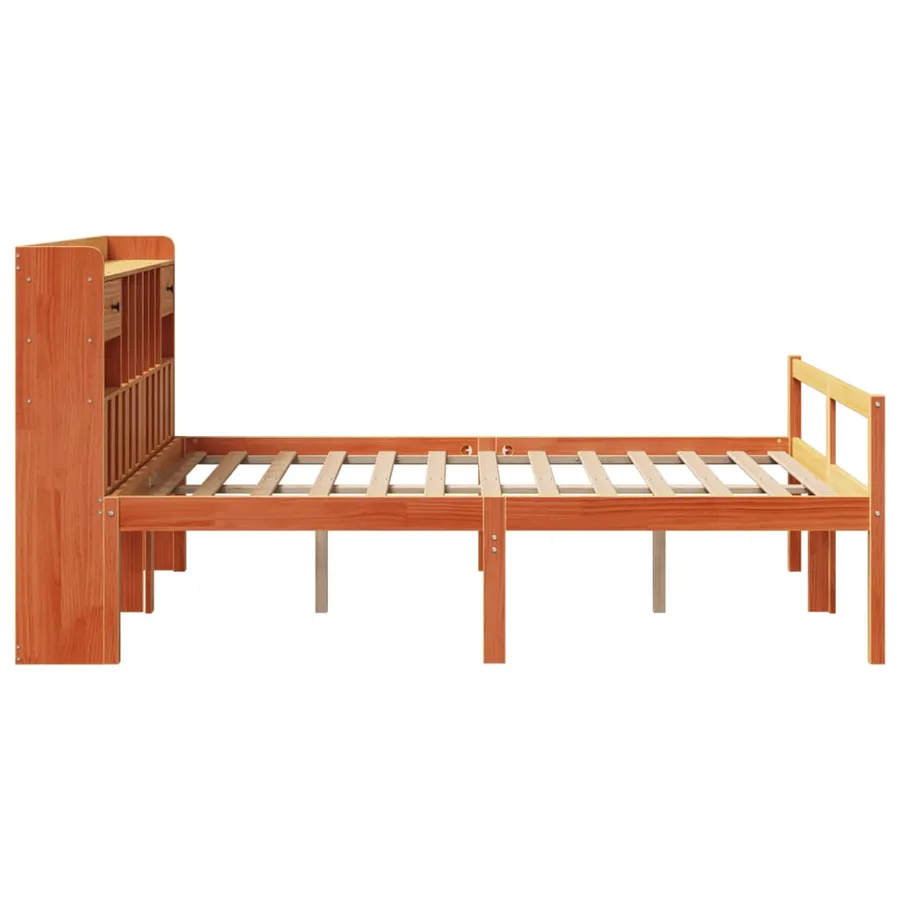 Lit bibliothèque sans matelas cire marron 150x200 cm pin massif - 5