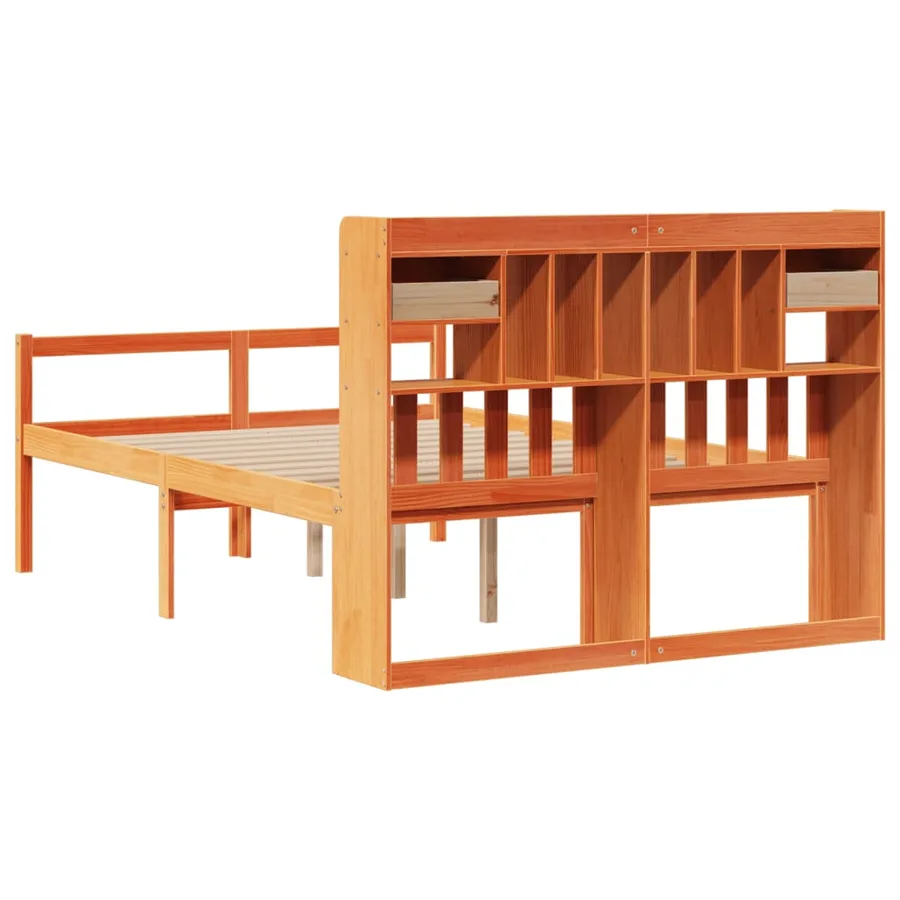 Lit bibliothèque sans matelas cire marron 150x200 cm pin massif - 6