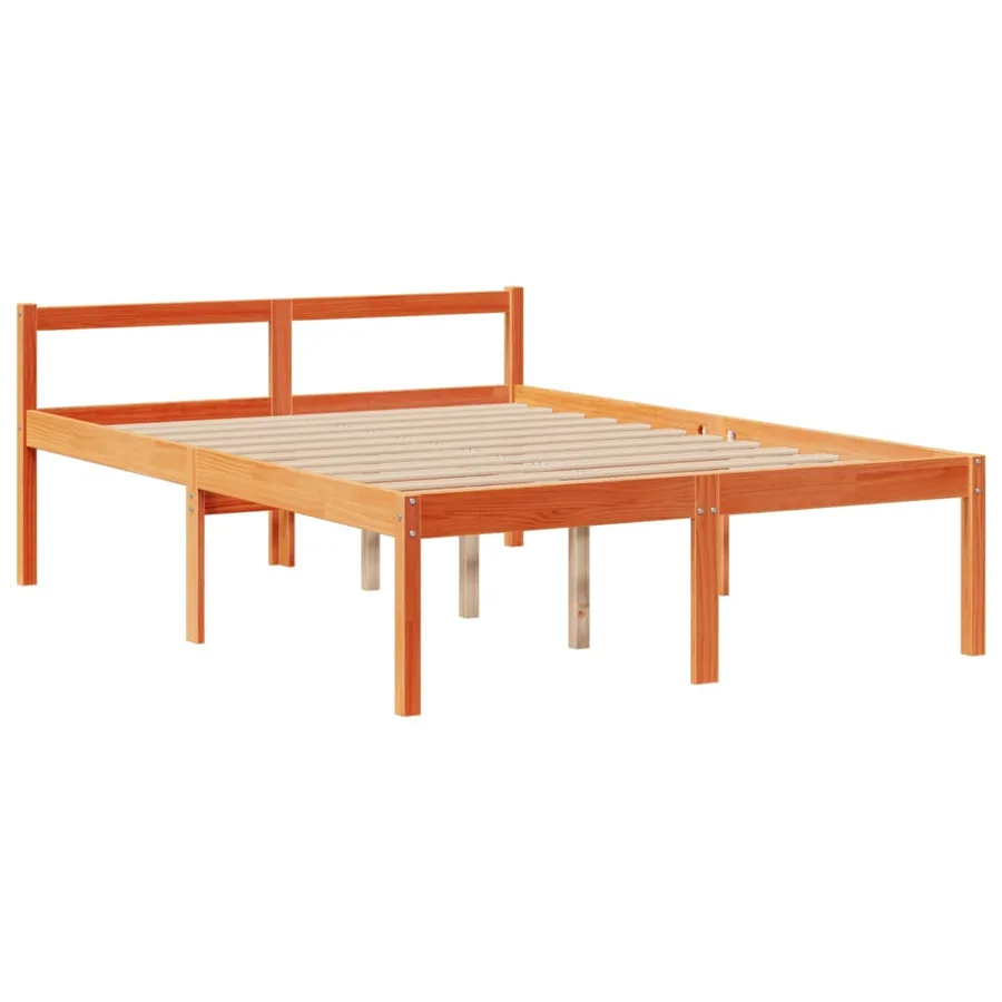 Lit bibliothèque sans matelas cire marron 150x200 cm pin massif - 8