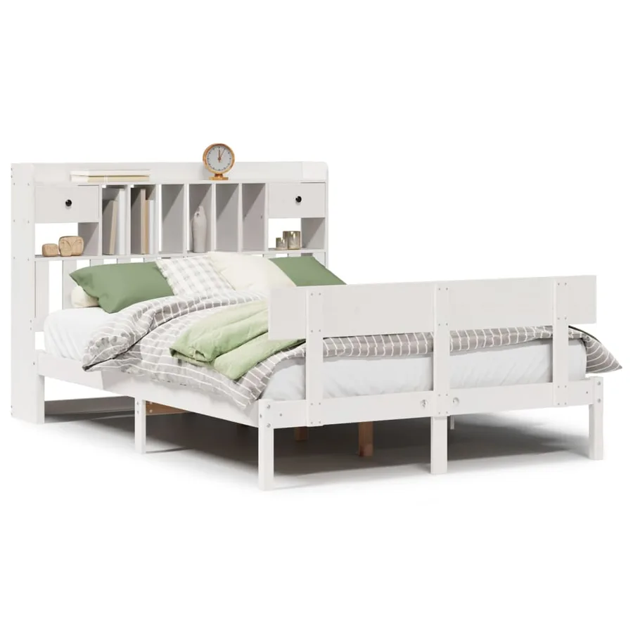 Lit bibliothèque sans matelas blanc 140x200 cm bois pin massif - 2