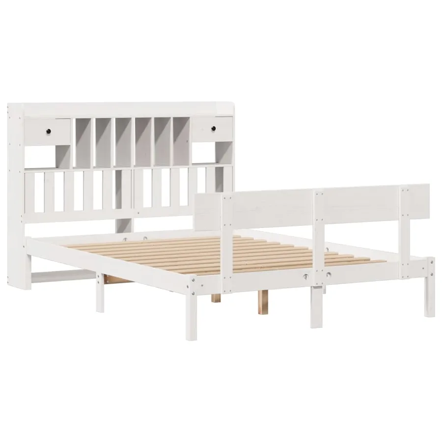 Lit bibliothèque sans matelas blanc 140x200 cm bois pin massif - 3