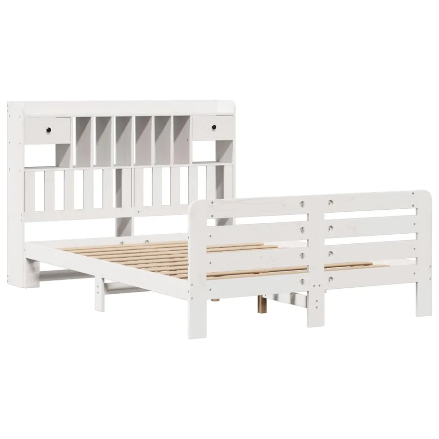 Lit bibliothèque sans matelas blanc 140x200 cm bois pin massif - 3