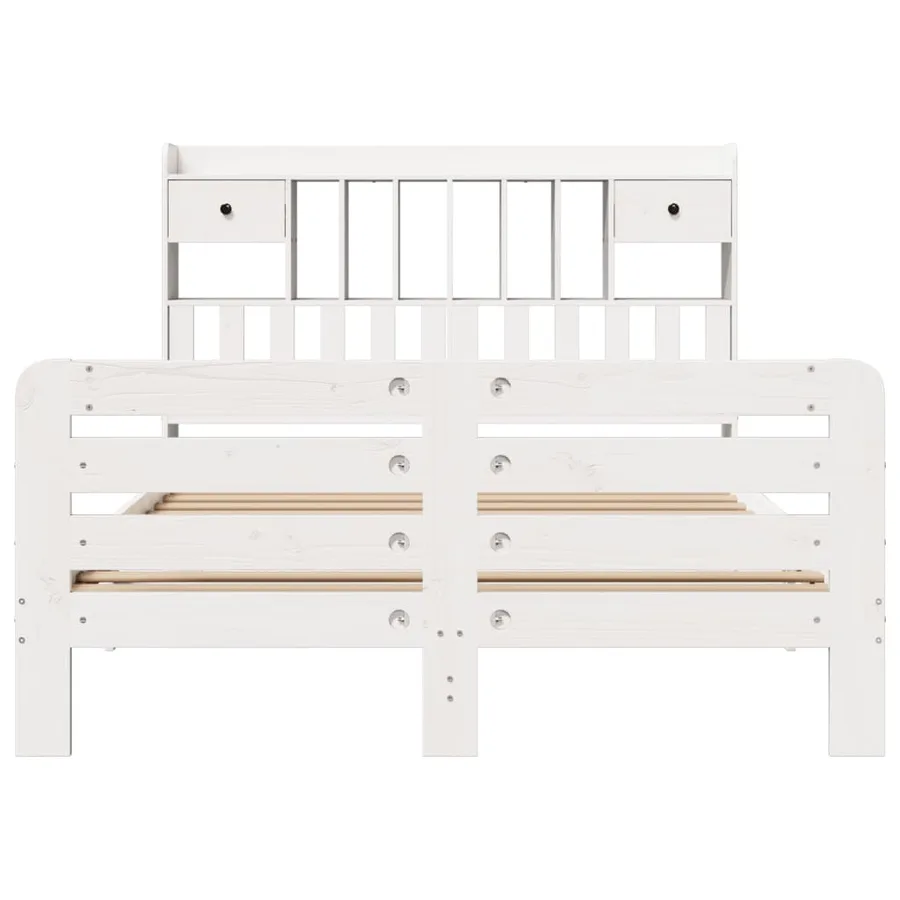 Lit bibliothèque sans matelas blanc 140x200 cm bois pin massif - 4