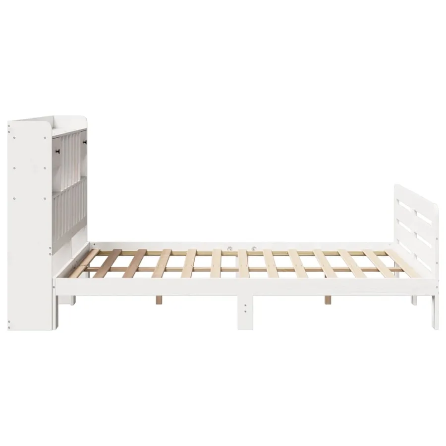 Lit bibliothèque sans matelas blanc 140x200 cm bois pin massif - 7