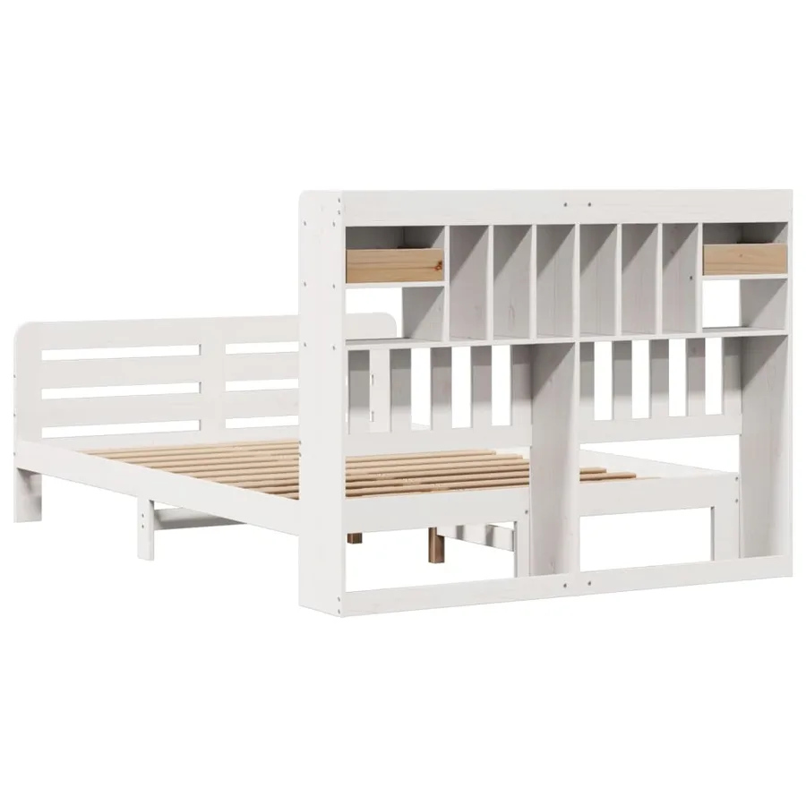 Lit bibliothèque sans matelas blanc 140x200 cm bois pin massif - 8