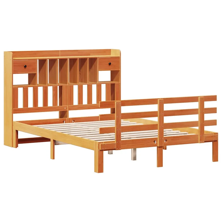 Lit bibliothèque sans matelas cire marron 150x200 cm pin massif - 3