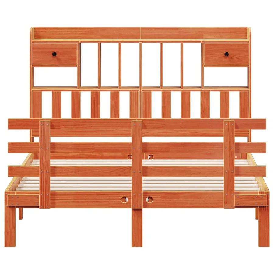 Lit bibliothèque sans matelas cire marron 150x200 cm pin massif - 4