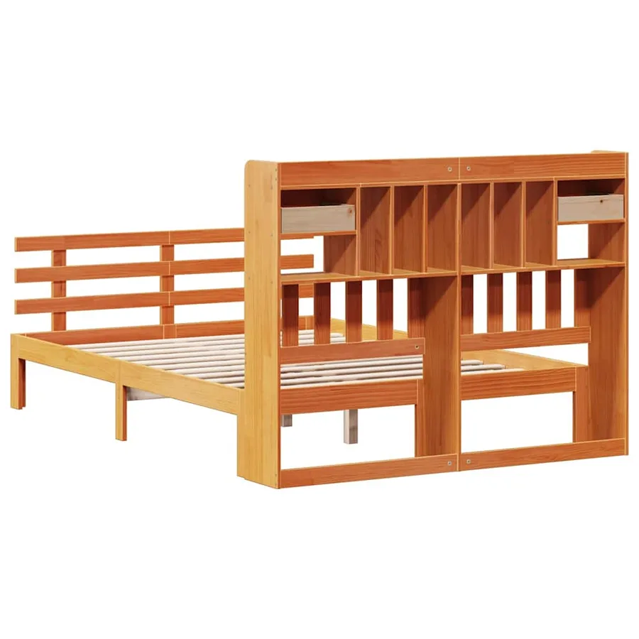Lit bibliothèque sans matelas cire marron 150x200 cm pin massif - 6