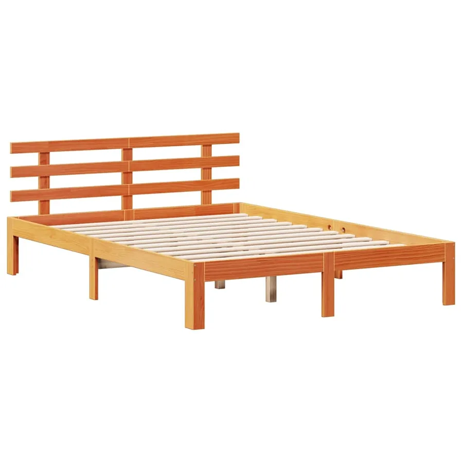 Lit bibliothèque sans matelas cire marron 150x200 cm pin massif - 8