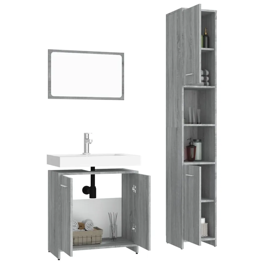 Ensemble de meubles de salle de bain 3 pcs Sonoma gris - 4