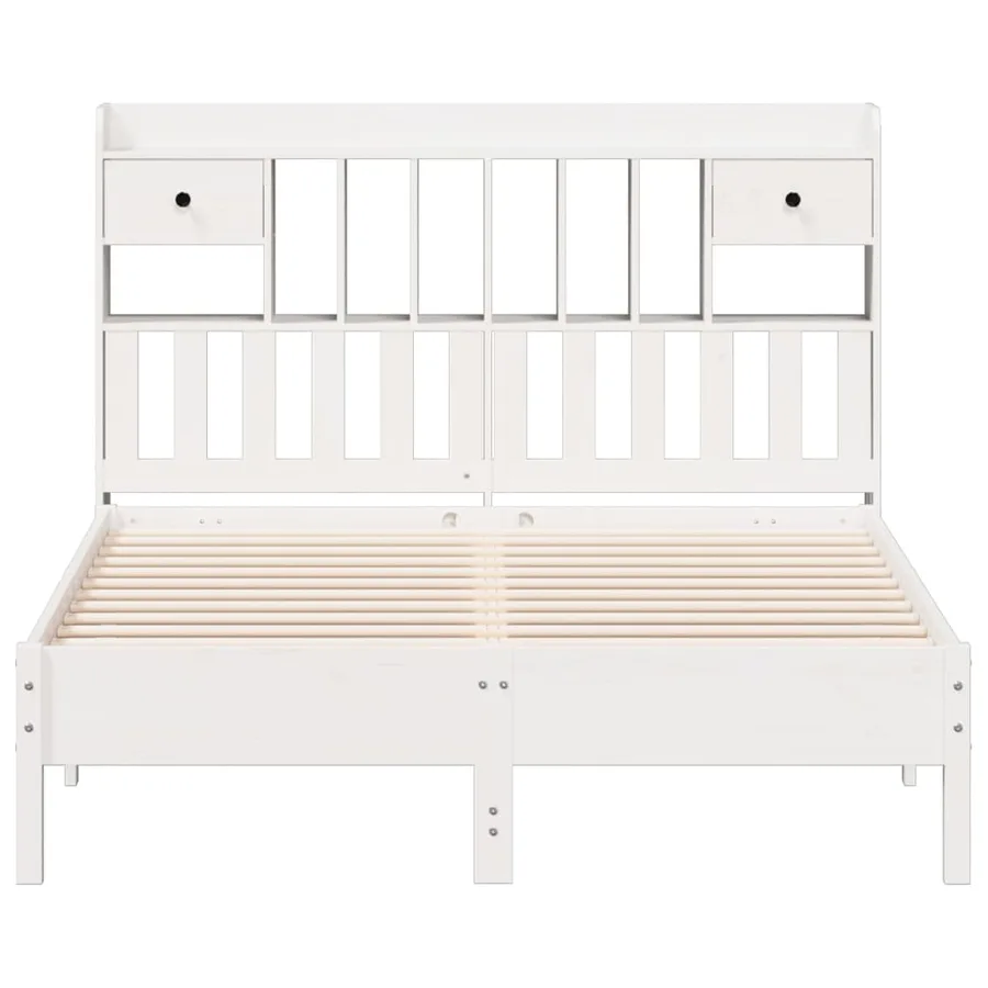 Lit bibliothèque sans matelas blanc 140x200 cm bois pin massif - 4