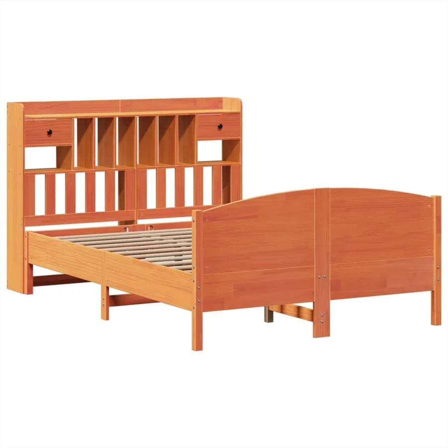 Lit bibliothèque sans matelas cire marron 150x200 cm pin massif - 3